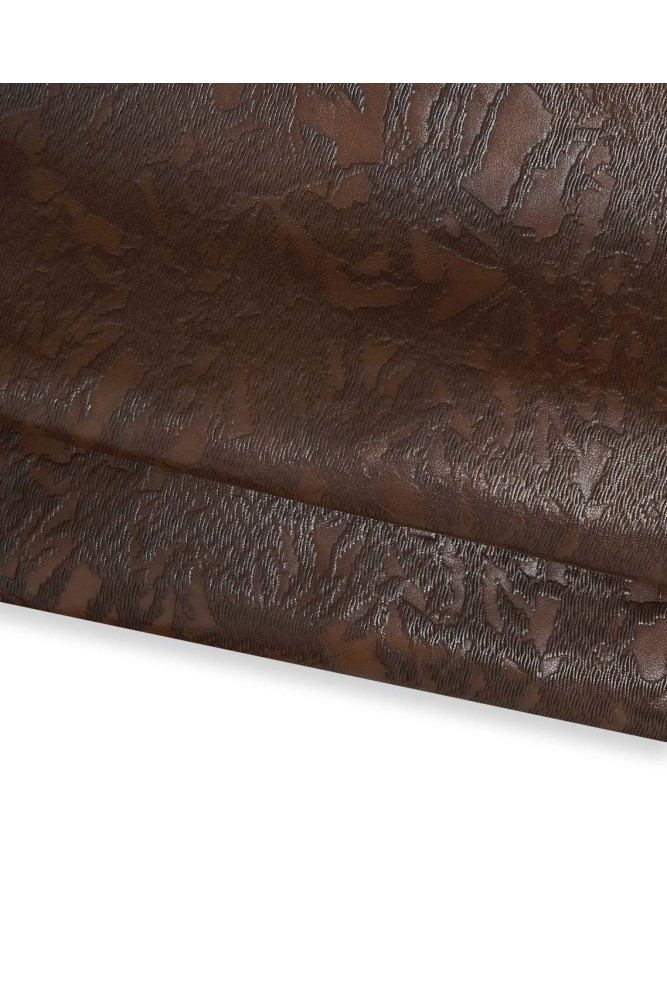 Brown ORIGINAL leather skin, cortex like print on glossy goatskin, sporty soft hide for crafters