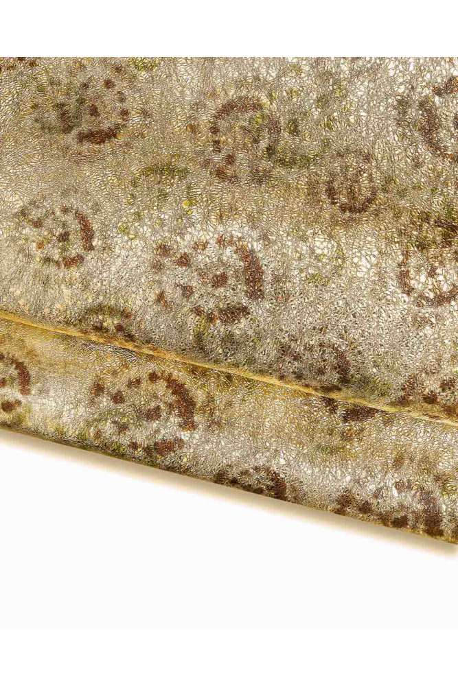 Light GOLD leather skin, metallic textured goatskin, platinum wrinkled dappled hide for hobbyists