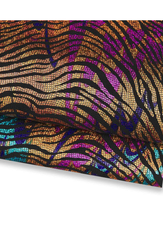 ZEBRA textured goatskin, iridescent metallic leather skin, multicolor animal printed soft hide