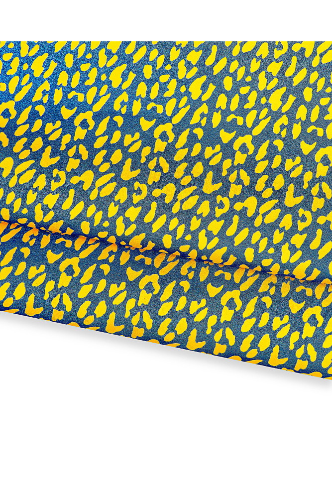 ANIMAL printed goatskin, yellow leopard texture on blue metallic leather skin, soft glitter hide for DIY projects