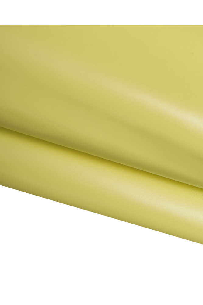 Yellow GLOSSY leather hide, solid color soft cowhide, smooth calfskin 1.3 - 1.4 mm