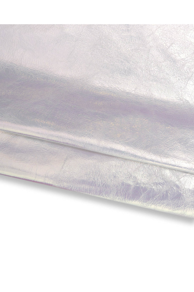 Silver IRIDESCENT leather skin, wrinkled metallic goatskin, soft hide for DIY projects