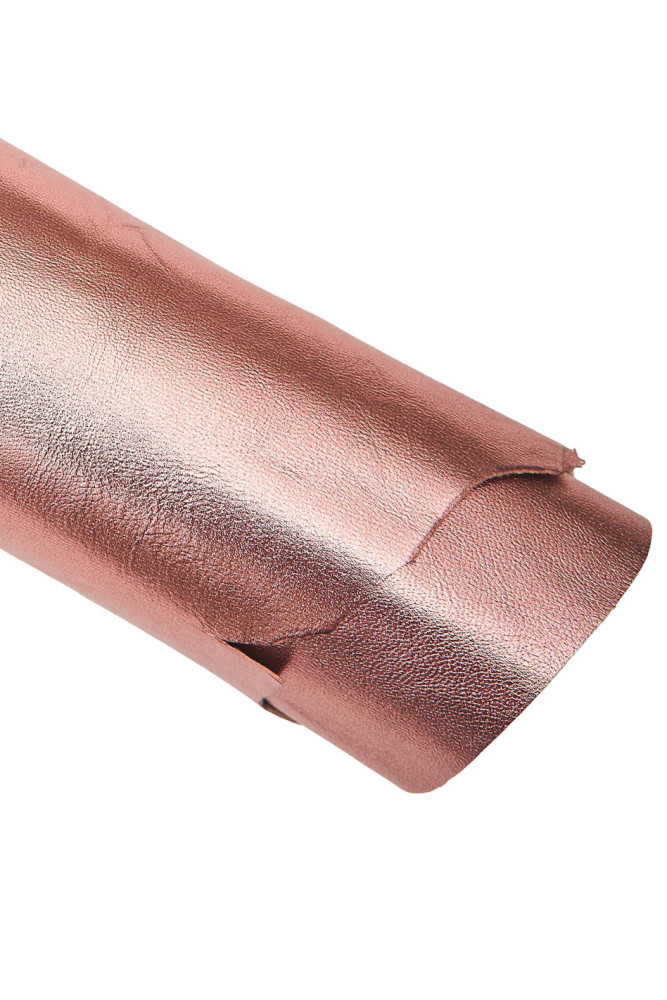 Pelle laminata rame, pellame METALLIZZATO liscio rosa, capra luminosa morbida  0.7-0.9 mm