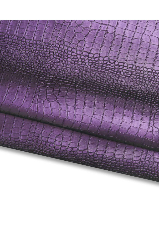 IRIDESCENT crocodile embossed leather hide, green purple metallic cowhide, croc printed soft calfskin for crafting