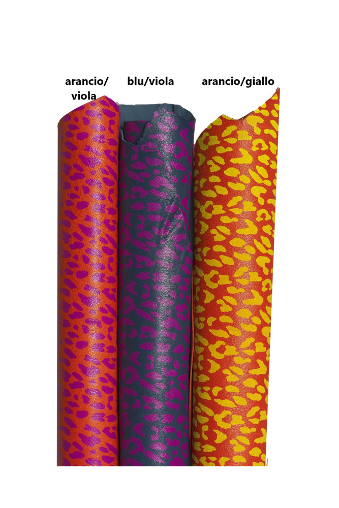 COLORFUL leopard leather skins, cheetah textured glossy pebble grain printed goatskin, multicolor animal print on hide