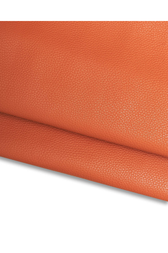 Orange pebble GRAIN printed leather hide, soft grainy cowhide, semi glossy embossed calfskin, 1.5 - 1.6 mm