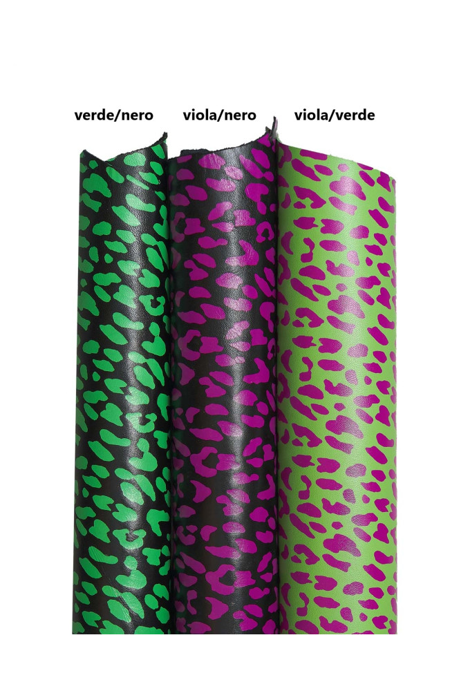 LEOPARD printed leather hide, purple green black cheetah texture, animal print on soft skin