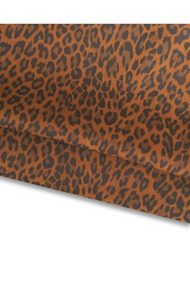 LEOPARD textured leather skin, tan brown suede goatskin with black cheetah print, animal pettern on soft hide