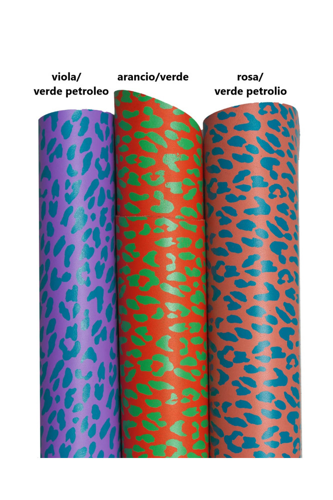 Colorful LEOPARD printed leather hides, bicolor hhetah textured calfskin, bright colors animal print on cowhide