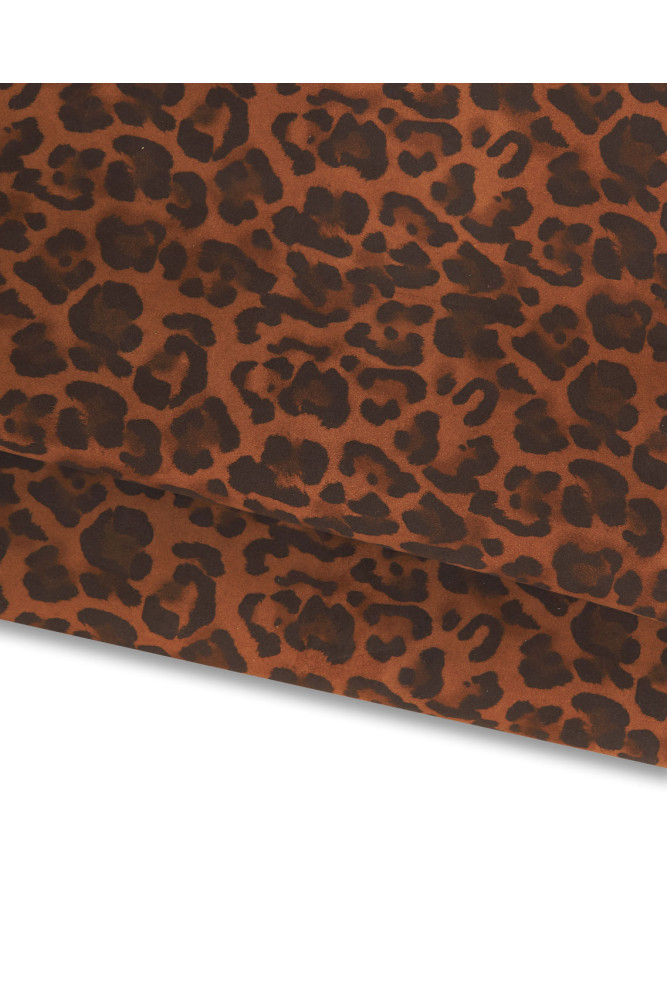 LEOPARD textured leather skin, tan brown suede goatskin with black cheetah print, animal pettern on soft hide