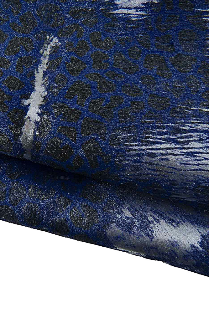 Bluette silver HAIR ON leather hide, animal printed metallic pony calfskin, leopard textured cowhide