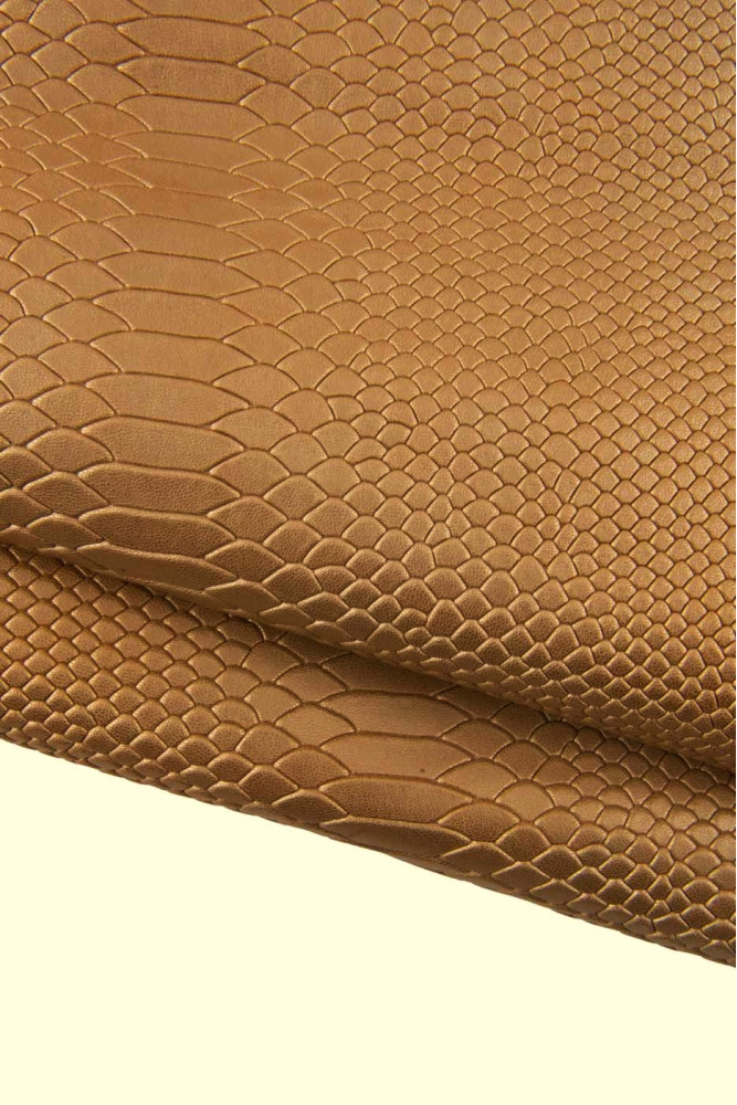 Orange REPTILE embossed leather skin, metallic python printed goatskin, soft snakeskin