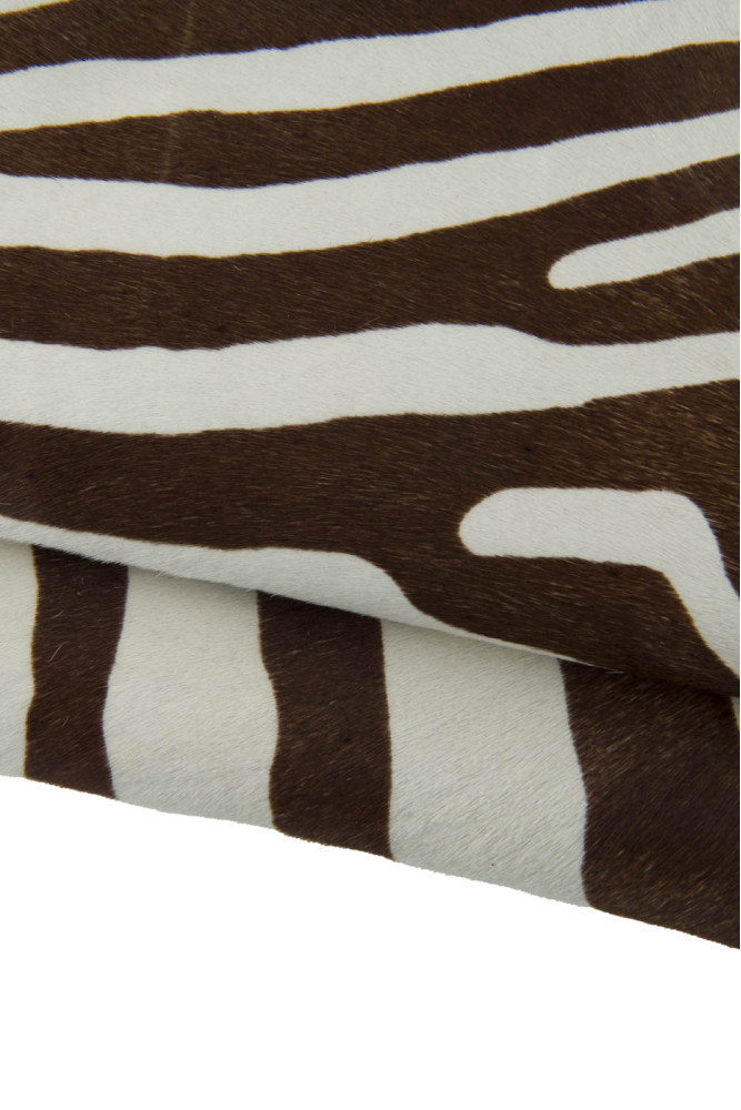 ZEBRA printed hair on leather hide, brown animal print on withe pony calfskin, soft cowhide