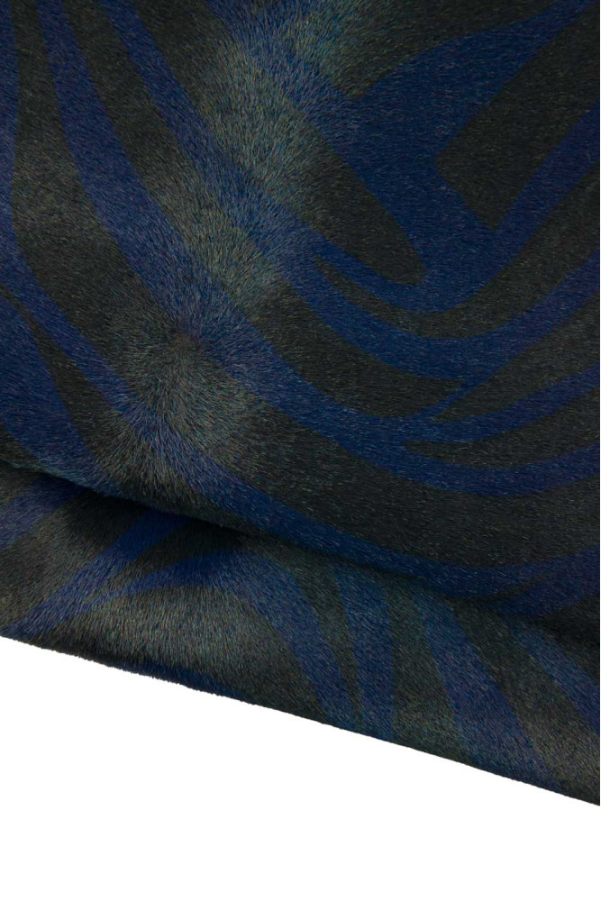 ZEBRA textured hair on leather hide, blue black animal printed cowhide, pony calfskin slightly iridescent