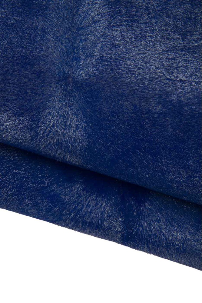 Electric blue HAIR ON leather hide, bluette pony calfskin with silver shades metallic hairy cowhide, 0.6 - 0.7 mm