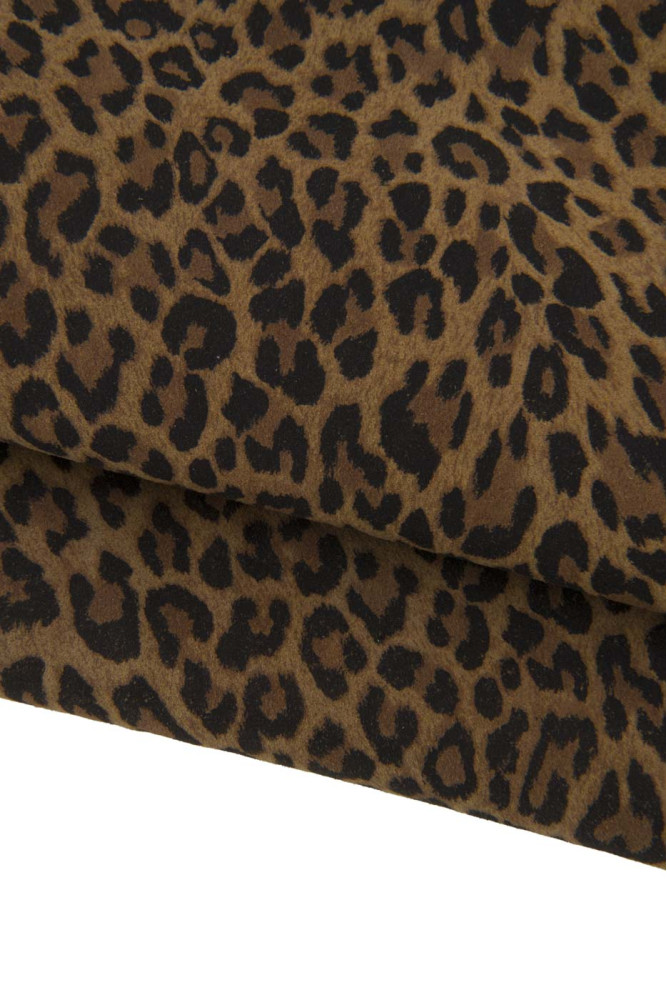 LEOPARD textured leather hide, brown black animal cheetah printed suede calfskin, soft cowhide 1.1 - 1.2 mm