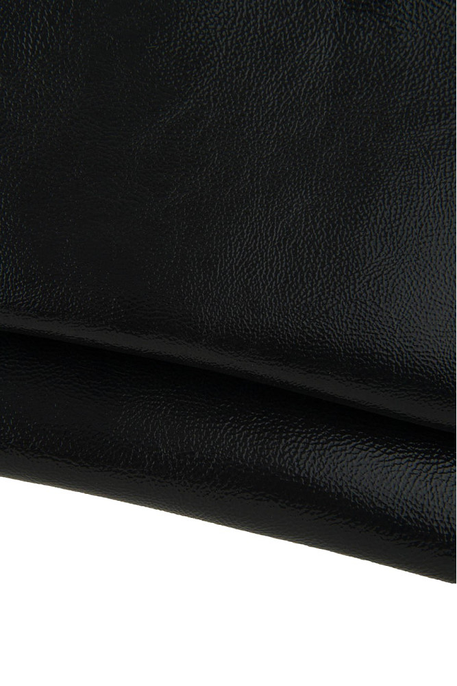 Dark GREY leather skin, gray naplack patent goatskin, glossy wrinkled hide 1.0 - 1.2 mm