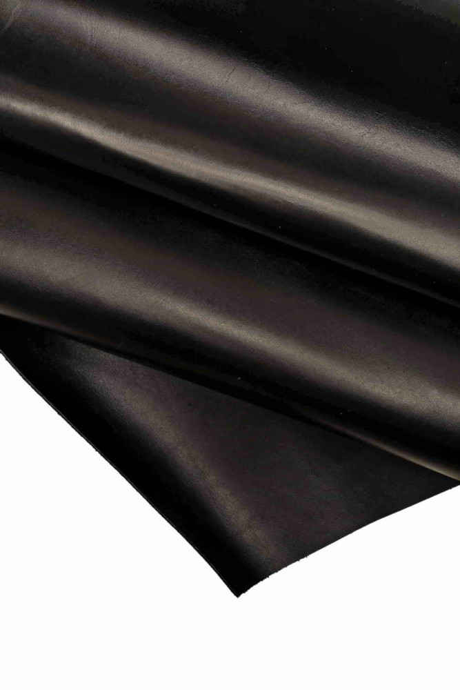 BLACK smooth LEATHER skin, glossy soft lambskin, solid color sheepskin hide 1.0 - 1.2 mm for crafting