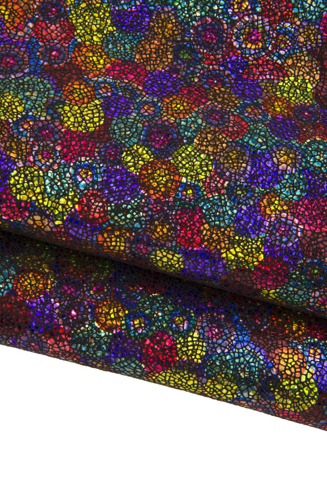 Multicolor IRIDESCENT leather skin, bright metallic goatskin, soft sparkle hide for hobbyists