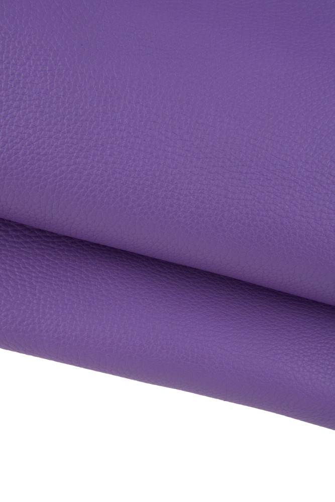 Purple GRAINY leather hide, soft printed cowhide, lilac semi glossy calfskin, 1.9 - 2.1 mm