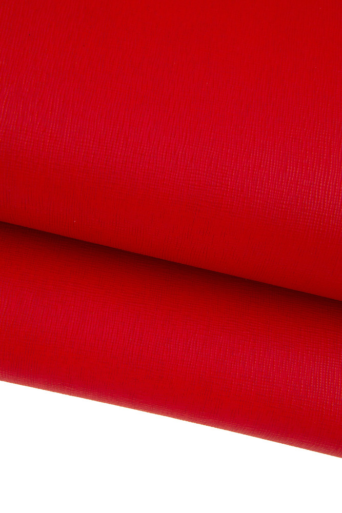 Red SAFFIANO printed leather hide, thick embossed cowhide, classic calfskin, medium softness