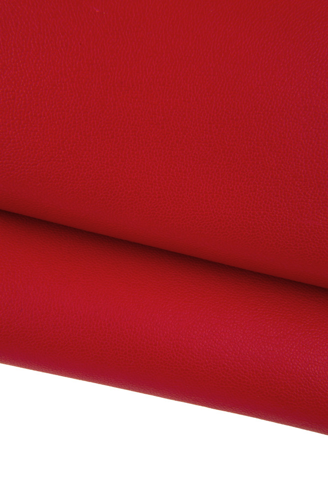 Red SOFT leather hide, tiny pebble grain printed cowhide, sporty calfskin 1.1 - 1.2 mm for crafting