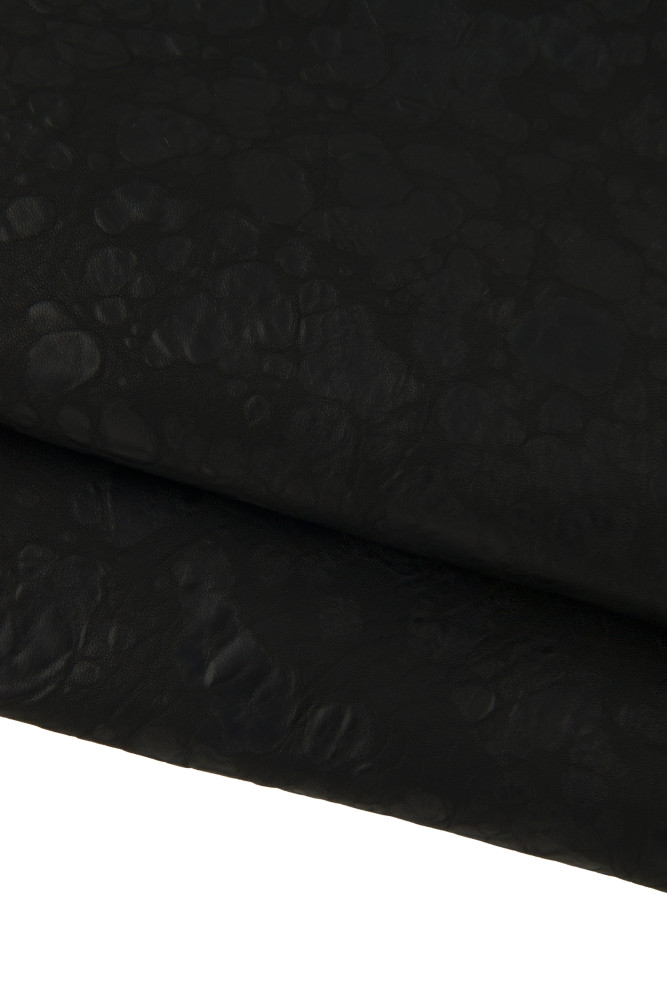 Black SPORTY leather skin, washed bubble printed lambskin, soft nappa sheepskin with irregular grain