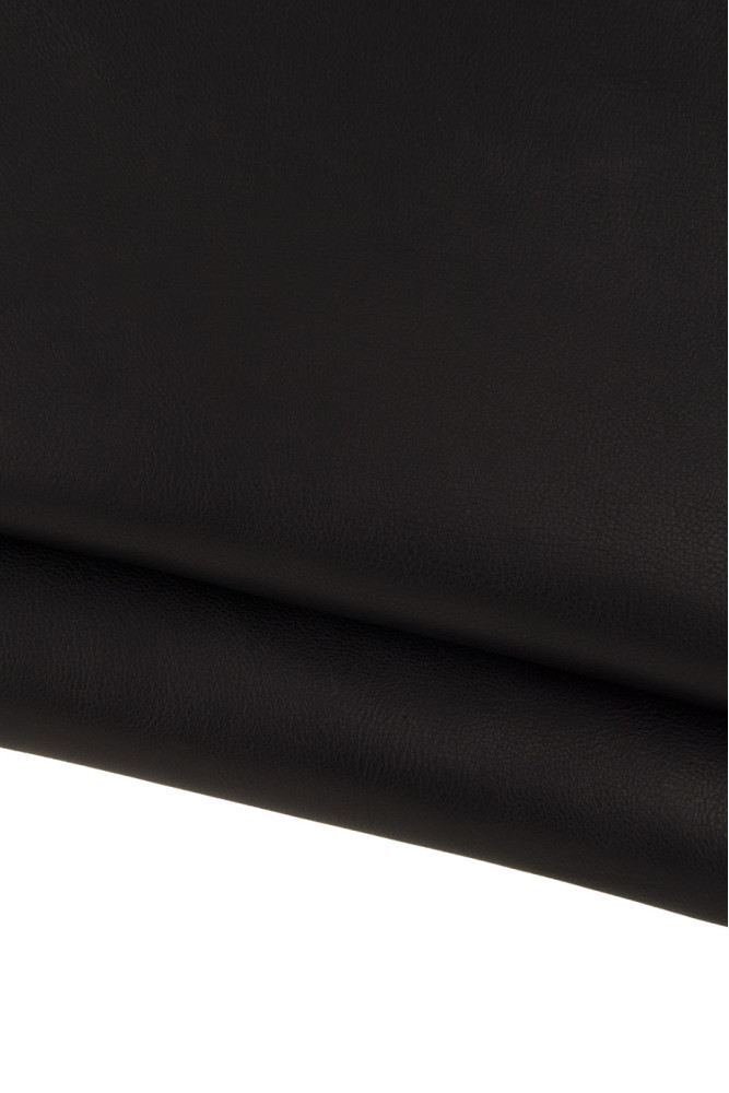 Black VEGETABLE tanned leather hide, sporty baby calf with light grain, quite glossy soft cowhide