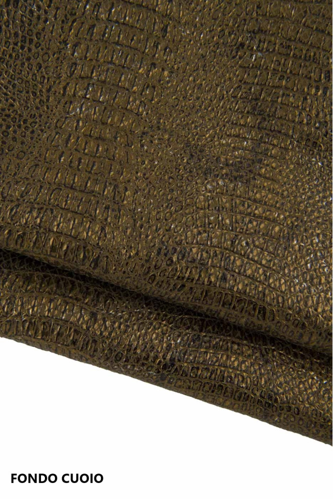 Bronze CROCODILE leather skin, animal printed metallic goatskin, soft hide 0.8 - 1.0 mm