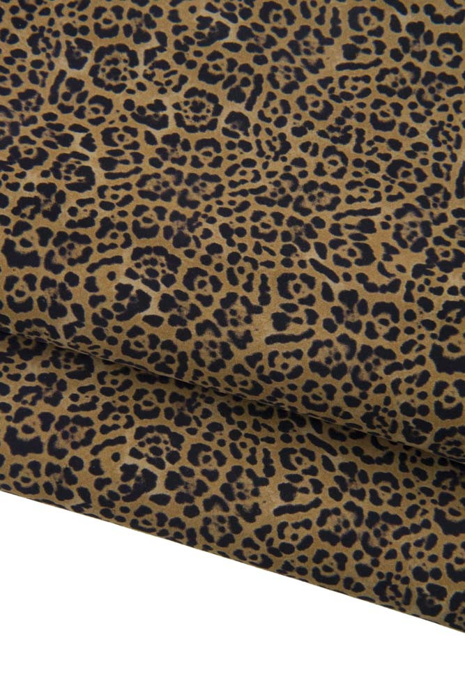 Pelle leopardata base CAMOSCIO, capra scamosciata motivo animalier ghepardo, pellame morbido