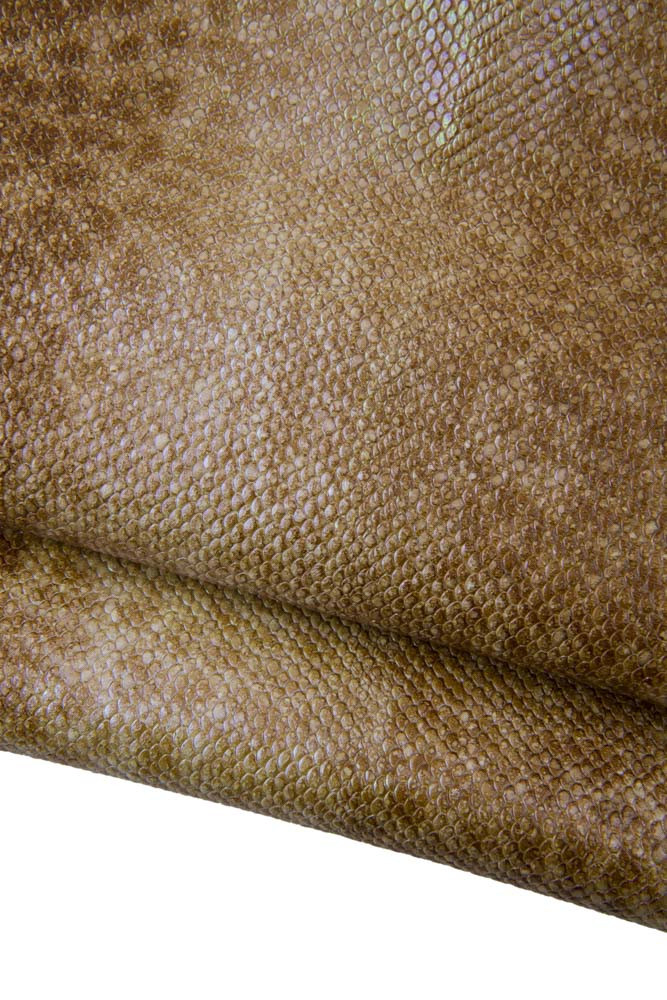 Holographic PYTHON leather skin, brown beige reptile snake printed goatskin, iridescent soft hide