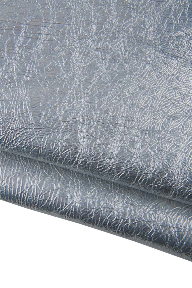 Silver IRIDESCENT leather skin, metallic crackled wrinkled goatskin, sparkle soft hide 0.9 - 1.1 mm for DIY projects