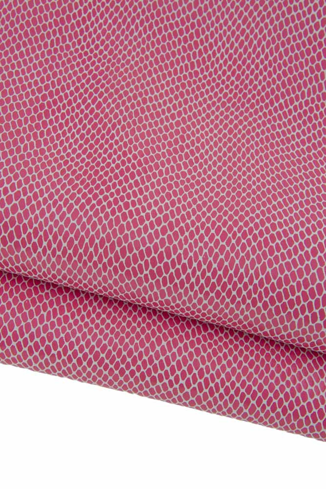 Pink PYTHON textured leather skin, reptile snake printed goatskin, soft hide ideal for hobbyists