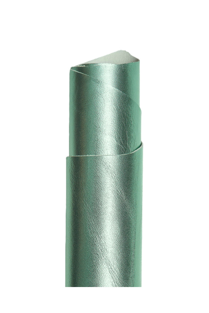 Pelle LAMINATA verde chiaro, pellame metallizzato liscio, capra lucida 0.9 - 1.1 mm per il fai da te