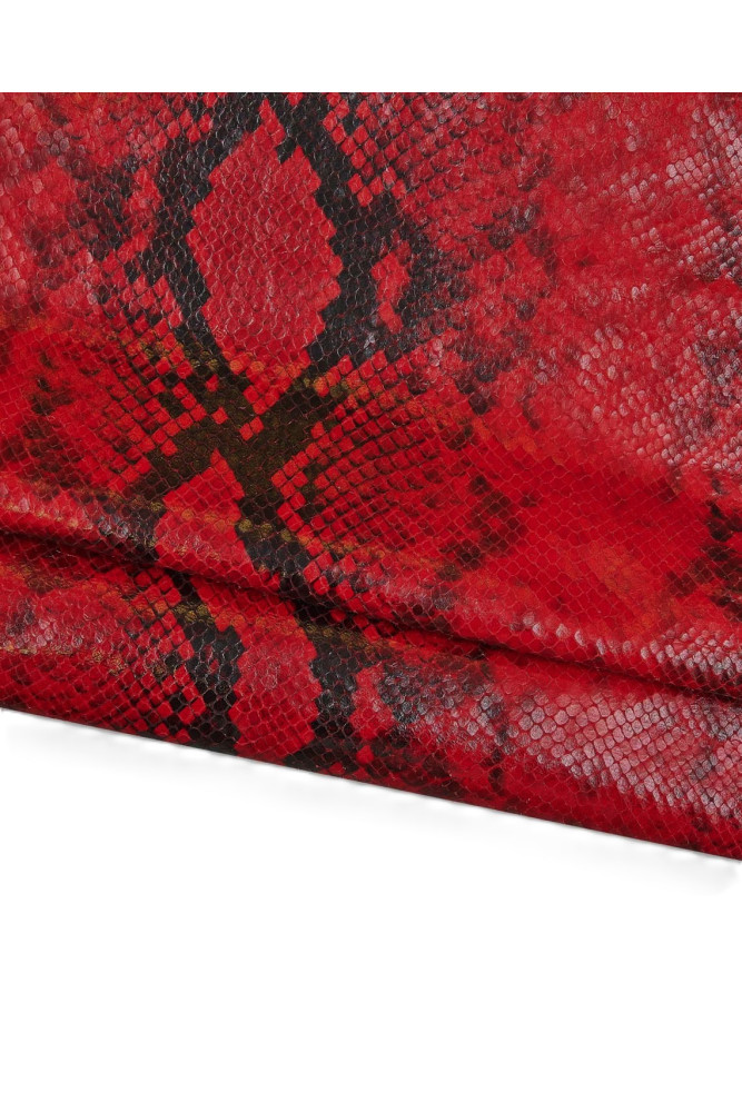 Red black PYTHONtextured leather skin, reptile printed goatskin, super soft snake skin hide 0.7 - 0.8 mm