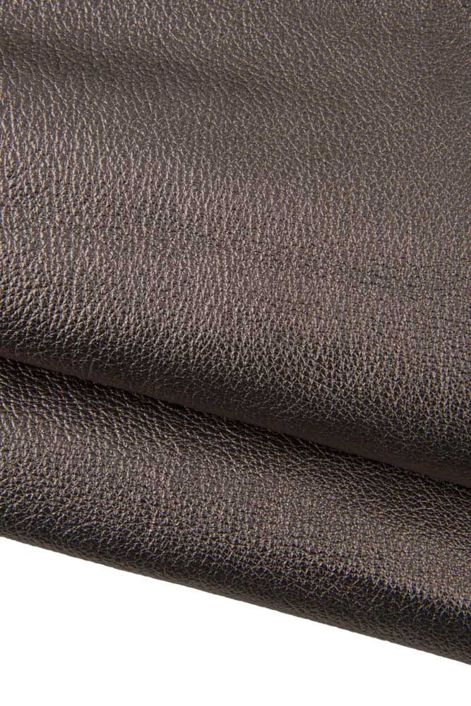 Gunmetal LEATHER skin, grainy metallic goatskin, pebble grain printed soft hide 1.3 - 1.5 mm