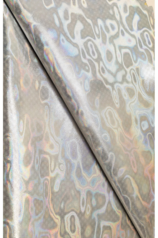 Silver HOLOGRAPHIC leather skin, iridescent metallic suede goatskin, perfect for hobbists B17090-MT-ST