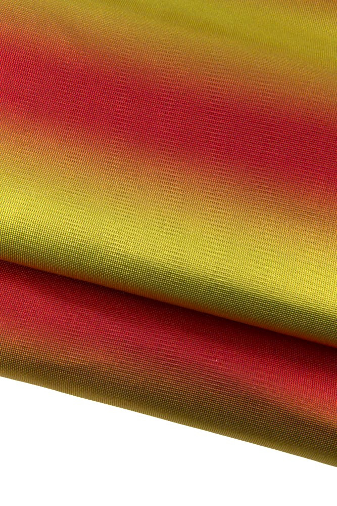 STRIPED leather skin, yellow red stripes texture on goatskin, soft metallic hide 0.5 - 0.6 mm for DIY projects