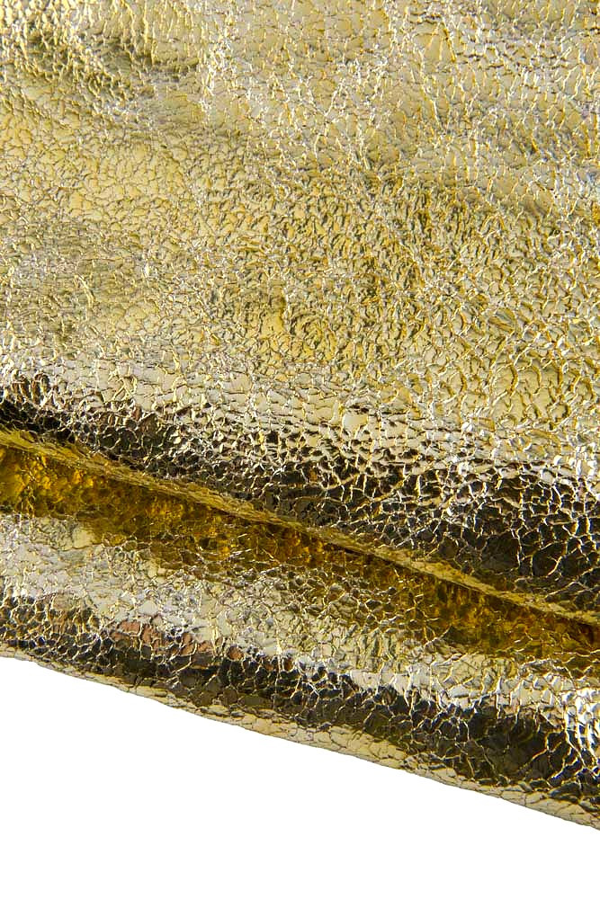 Gold CRACKLE printed leather skin, soft metallic goatskin, golden hide for crafting