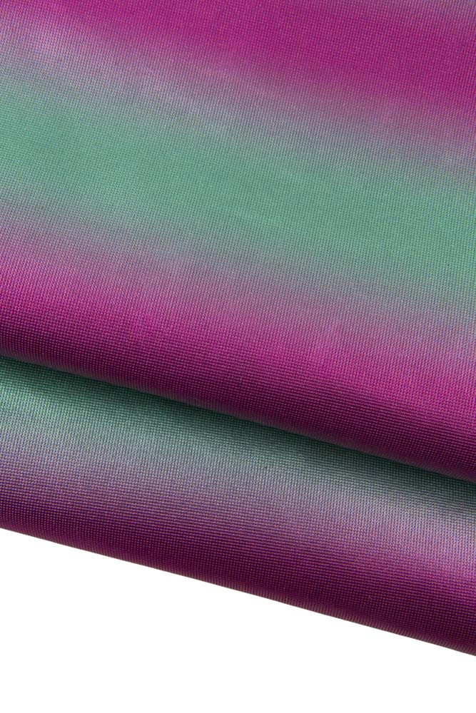 STRIPED leather skin, fuchsia turquoise stripes texture on goatskin, soft metallic hide 0.5 - 0.6 mm for DIY projects