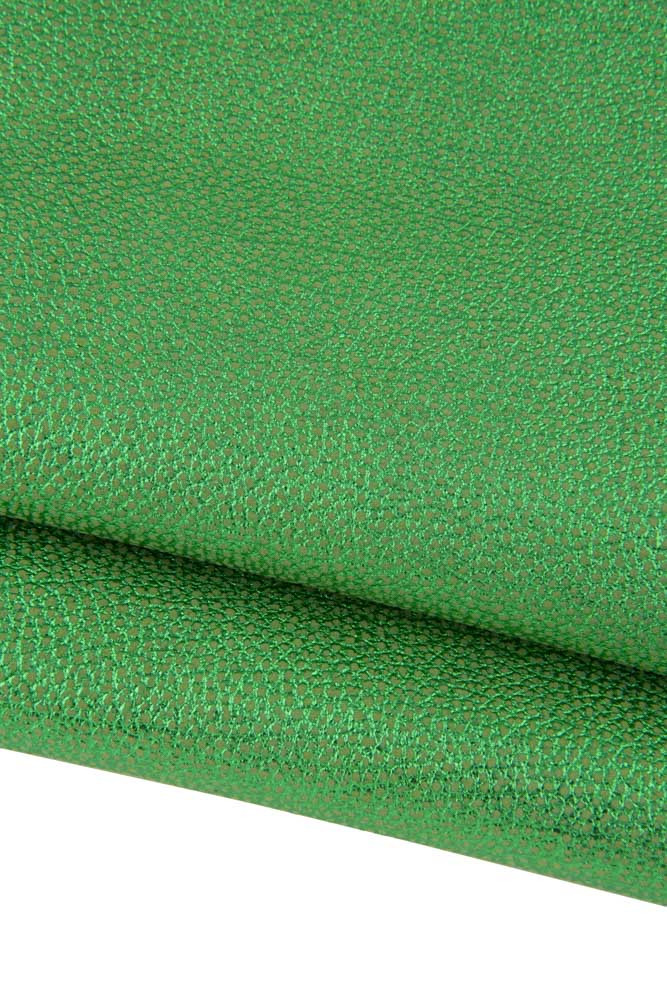 Green GRAINY leather skin, pebble grain printed metallic goatskin, pink sparkle hide for DIY projects