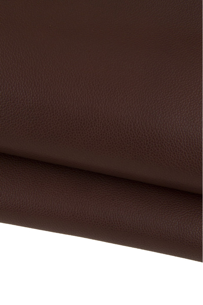 Reddish BROWN leather hide, tiny pebble grain embossed calfskin, soft semi glossy, genuine italian cowhide 1.4 - 1.5 mm