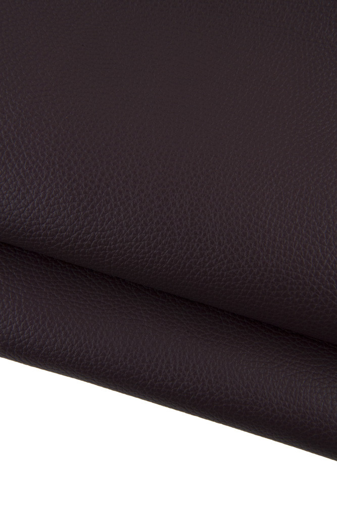 Dark brown GRAINY leather hide, pebble grain printed cowhide, soft semi glossy calfskin, 1.3 - 1.4 mm