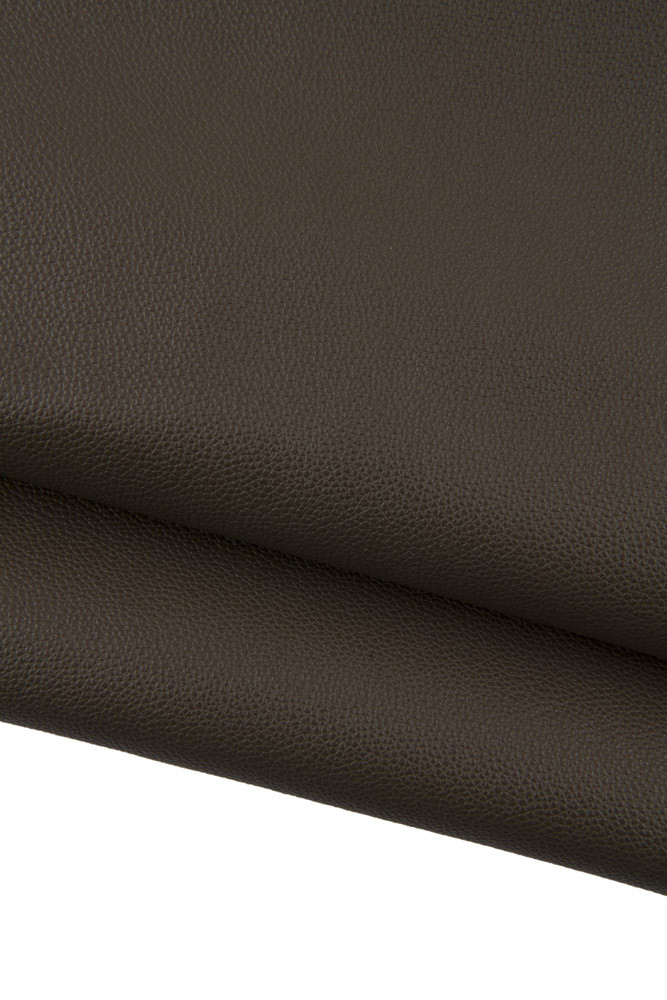 Brown PEBBLED leather hide, mud tiny grain printed cowhide, classic soft semi glossy calfskin 1.3 - 1.5 mm