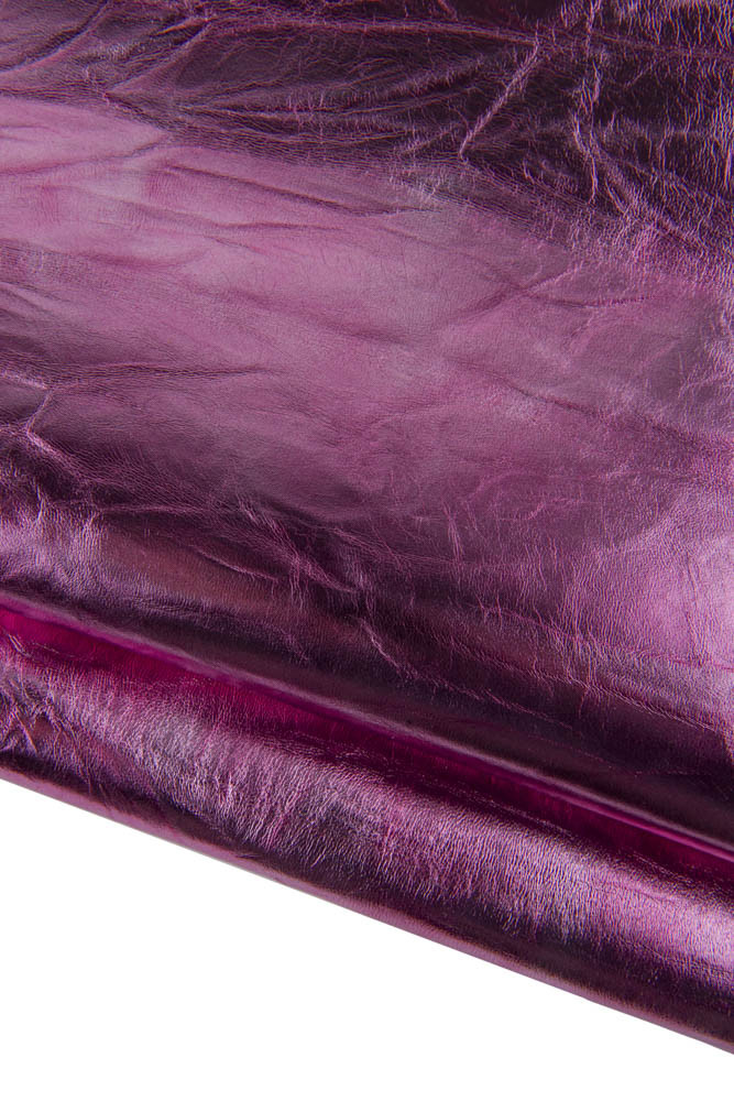 Pink METALLIC wrinkled leather skin, soft shaded distressed goatskin, sparkle hide for crafting