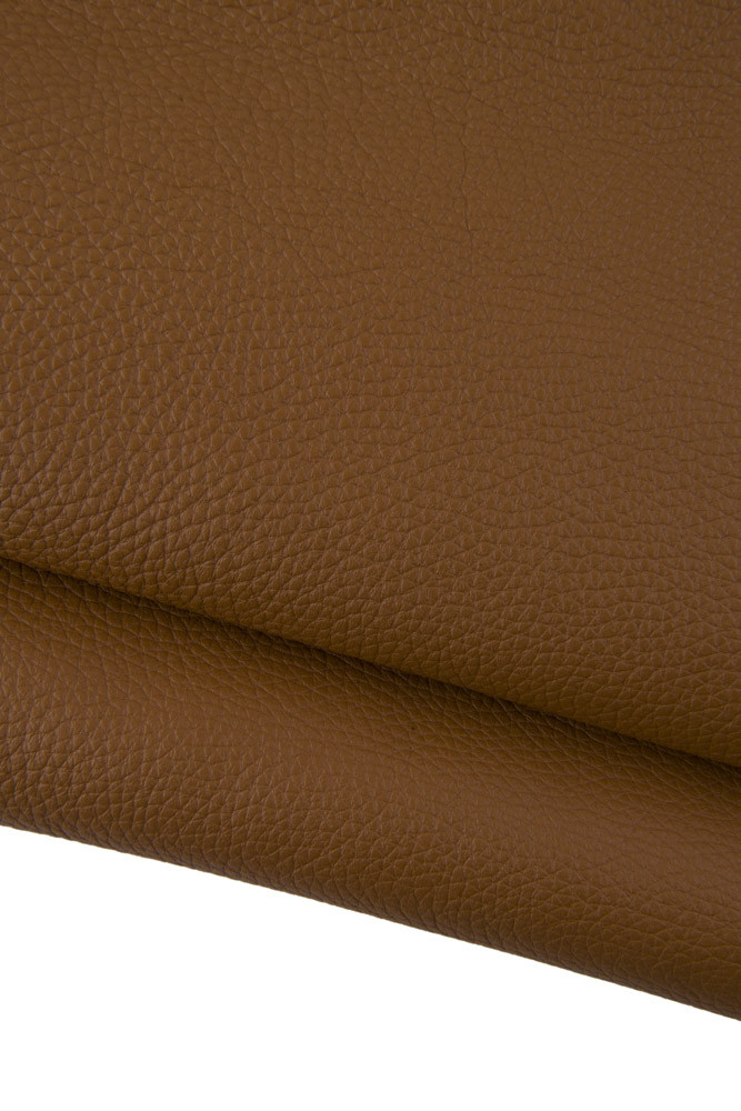 Tan pebble GRAIN printed cowhide, sporty embossed leather hide, brown genuine italian soft semi glossy calfskin, 1.5 - 1.7 mm