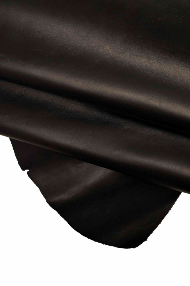 Black GENUINE LEATHER hide, full grain soft smooth calfskin with light wrinkles, sporty cowhide 1.2 -1.3 mm B17726-TB