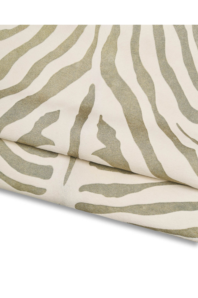 ZEBRA textured hair on leather hide, beige gold animal printed pony calfskin, luxurious metallic cowhide for hobbyists