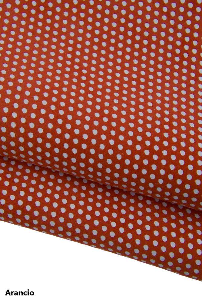 Polka DOT printed suede leather skin, beige, pink, yellow, tan, orange textured soft goatskin