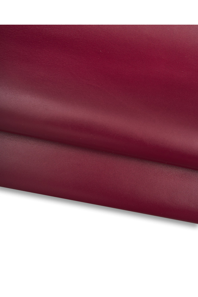 Burgundy SMOOTH leather skin, glossy nappa sheepskin, soft lambskin 0.7 - 0.8 mm for diy projects